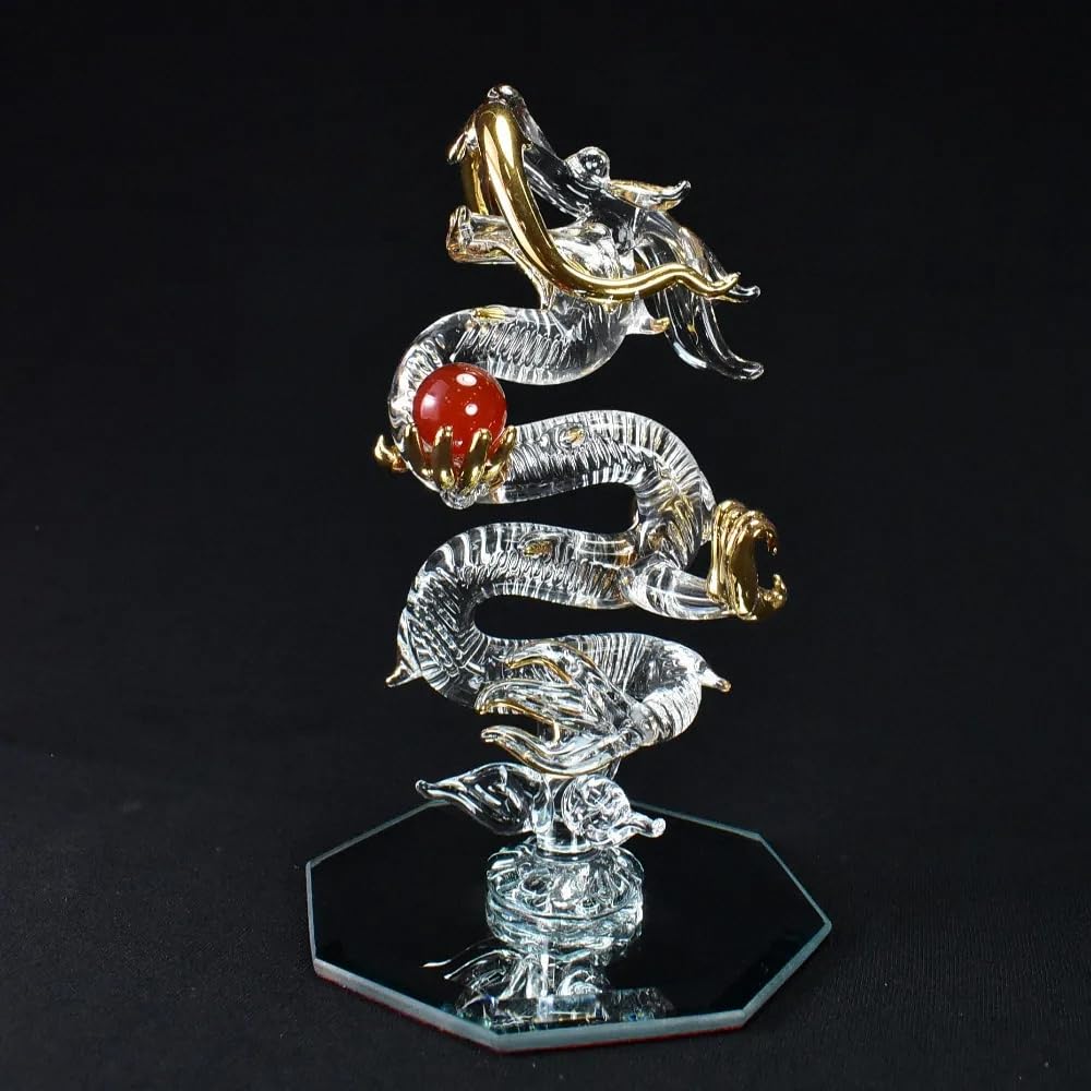 Fourcart Милая стеклянная поделка ручной работы с натуральным камнем Восходящий дракон (Красный Агат)