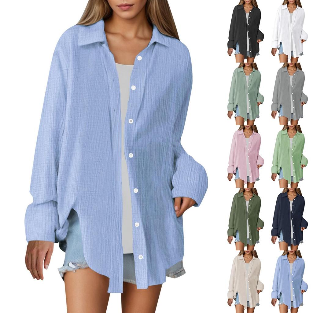 Женская мода повседневная рубашка с длинным рукавом, двухслойная, с отворотами, на пуговицах