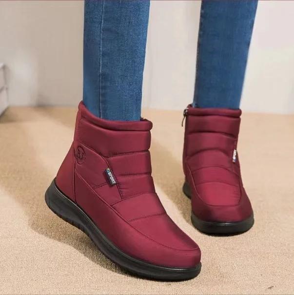 Модная женская обувь Зимняя обувь для женщин Ботильоны Теплый мех Botas Mujer Водонепроницаемые Низкий каблук Снежные ботинки Зимняя обувь на плоской подошве