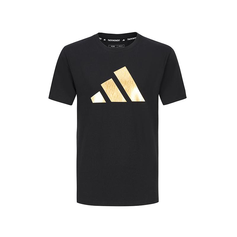 Adidas Повседневная легкая быстросохнущая футболка с круглым вырезом и коротким рукавом с принтом логотипа, унисекс, топы, цвет черный, золотой ADICLTSPSTK-BG