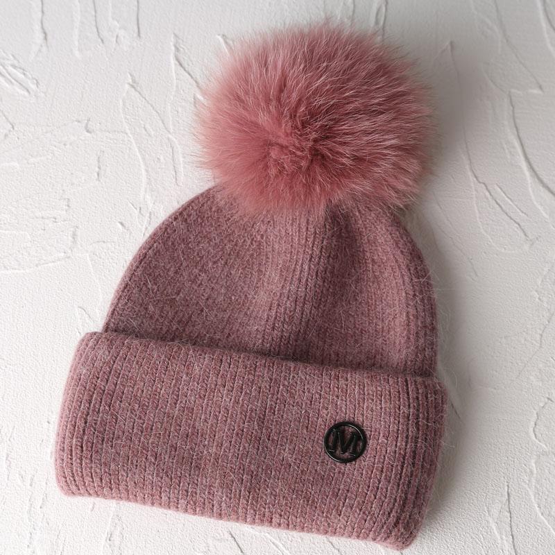 2023 Luxury Real Fox Fur Pom Pom Beanies Hat for Women Pompom Knitted Winter Hat Fashion Ear Protection Wool Hat