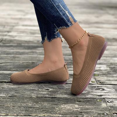 Весенние новые однотонные туфли-лодочки на плоской подошве с острым носком и плоским каблуком, с мягкой подошвой, повседневные дышащие женские туфли, вязаные туфли с перфорацией