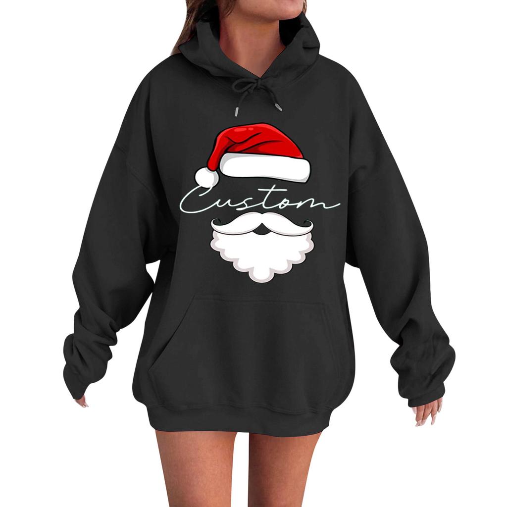 Women's Casual Comfortable Long-Sleeved Christmas Letter-Printed Warm Hooded Crew-Neck Sweatshirt