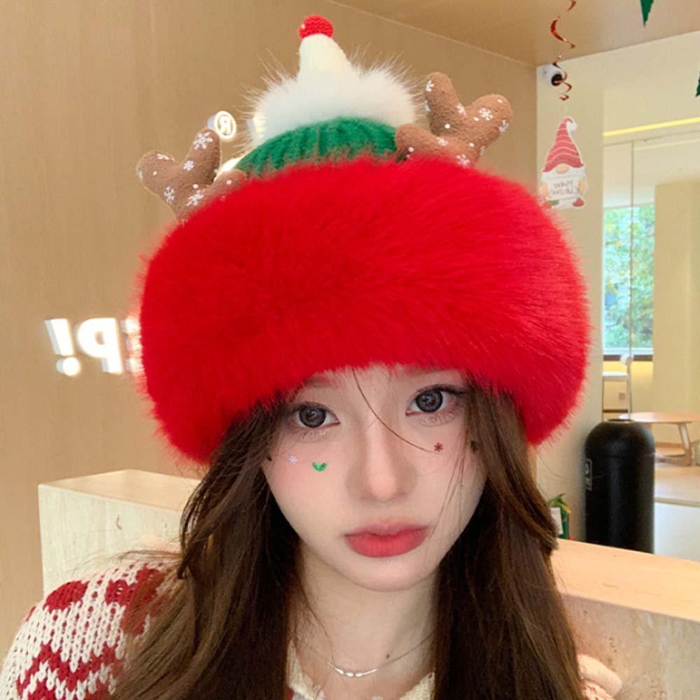 Soft Christmas Plush Cap Windproof Thickened Brimless Cap Versatile Red Knitted Woolen Hat Outdoor