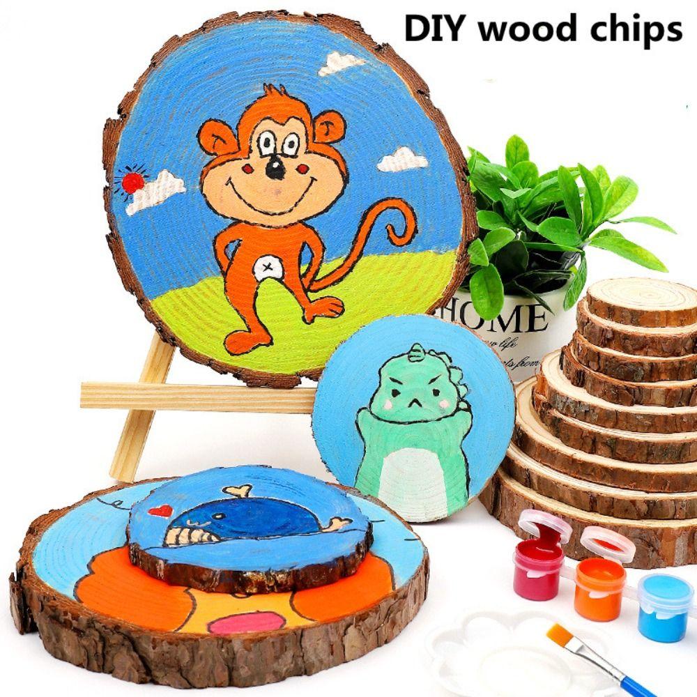Bark Wood Board Round Wooden Slices DIY Wooden Drawing Board Unfinished Wood Natural Round Pine
