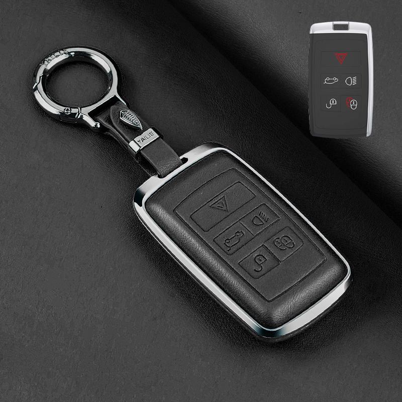 Metal Leather Car Remote Key Cover Case Holder Shell Fob for Land Rover RangeRover Sport Evoque Freelander Velar Discovery LR5