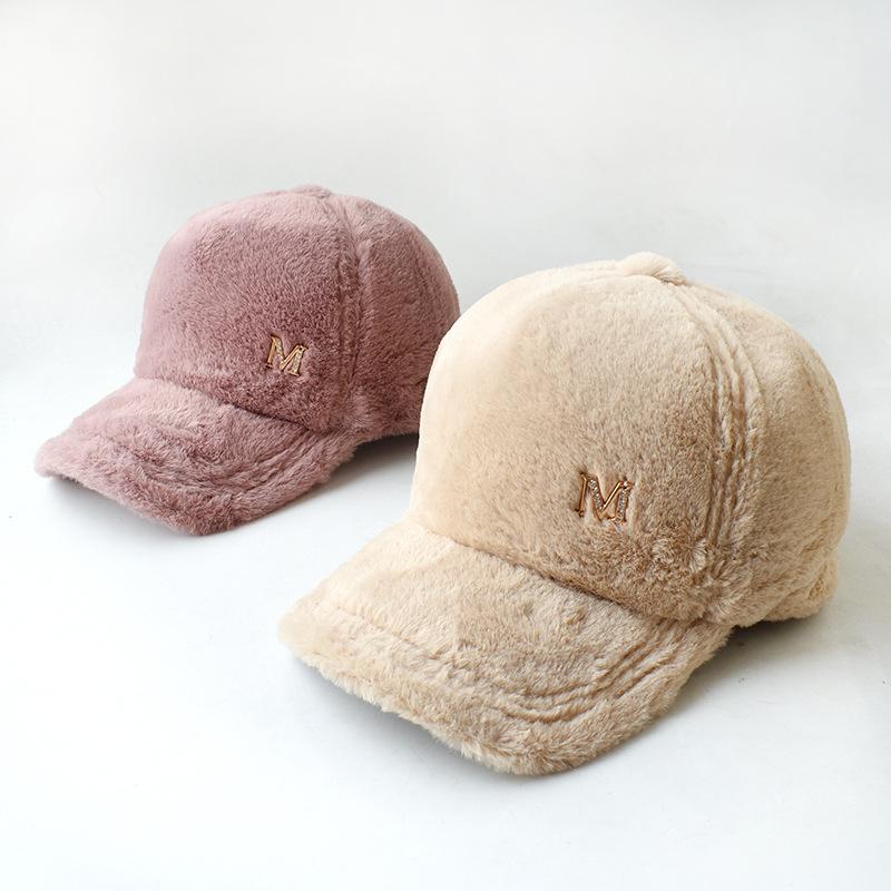 Fashion Autumn and Winter Baseball Cap Korean Version of Warm Plush Cap with Letter M Cap Female Casual Bonnets for Women