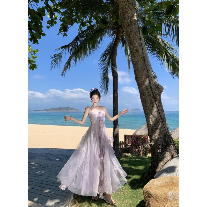 Платье holiday style 1011 весенняя новая модель топ-труба длинное платье фиолетовая сетчатая юбка