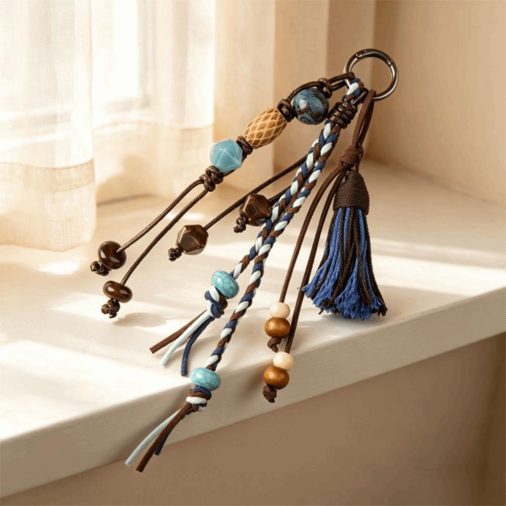 Tassel Tassel Handwoven Rope Keychain Beaded Handwoven Rope Lanyard Bag Hanging Decor Car Keychain