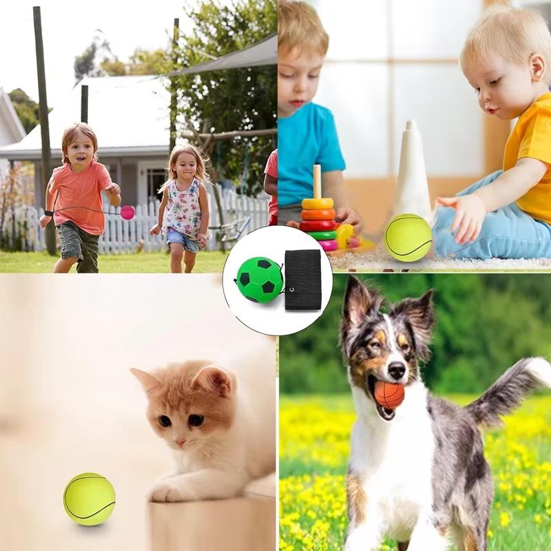 4 Piece Sports Ball Wristband Set Basketball, Baseball Football On Elastic String - Perfect For Boys Outdoor Play Pet Dog Toys