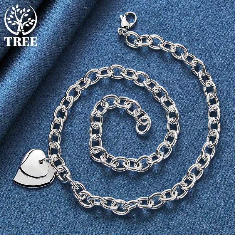 Ювелирные изделия из стерлингового серебра 925 пробы с подвеской в виде двойного сердца 18-дюймовой цепочки и ожерелья