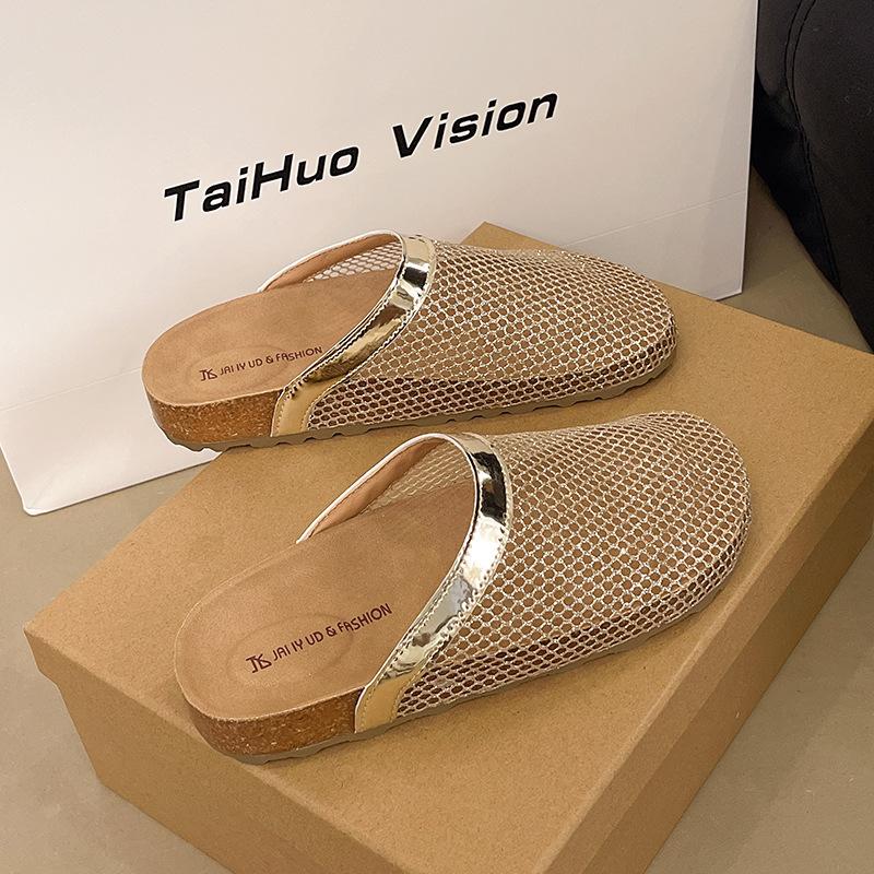 Полая сетчатая сумка-голова для рыбалки, женские полушлепанцы 2025, новая модная универсальная модель с юбкой, пляжные прохладные шлепанцы на одной педали