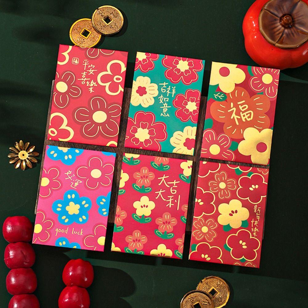 6Pcs Cartoon Lucky Red Pocket Thickened New Year Red Packet 2025 Red Envelope Bag Spring Festival