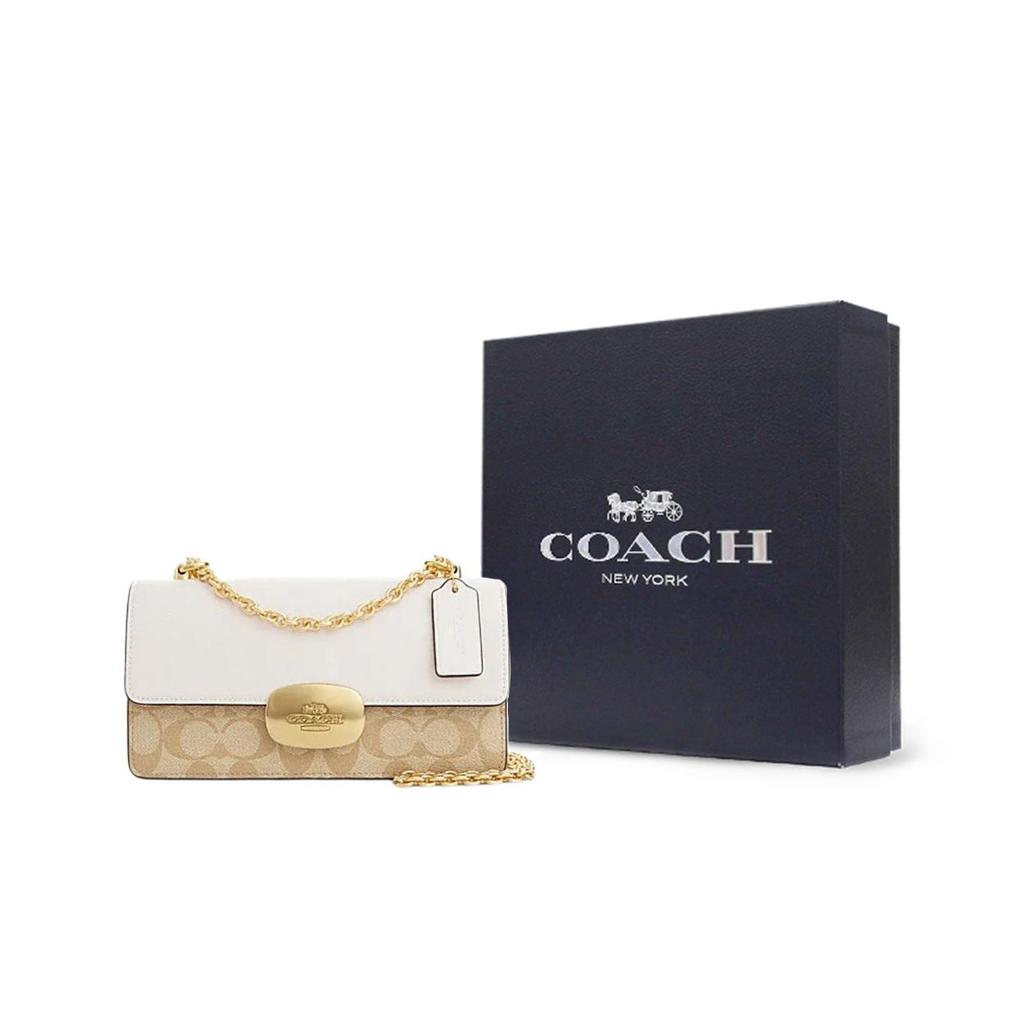 Coach Eliza 23 Классическая сумка-клатч с монограммой и несъемным плечевым ремнем Женская сумка через плечо Светло-хаки Белый CP009-IMDQC