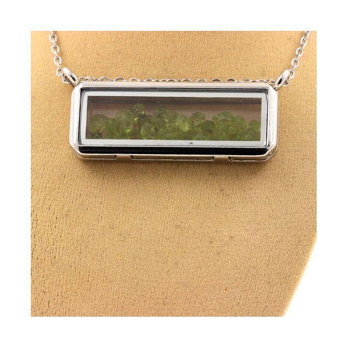Stones and Minerals. Raw Peridot Necklace. Rectangle Model.