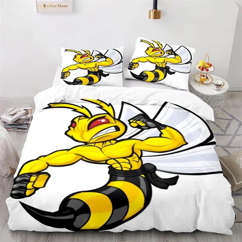 Cartoon Bee Duvet Cover Insect Honeybee Bedding Set Microfiber Wild Animal Comforter Cover King For Teens Boys Kawaii Home Decor