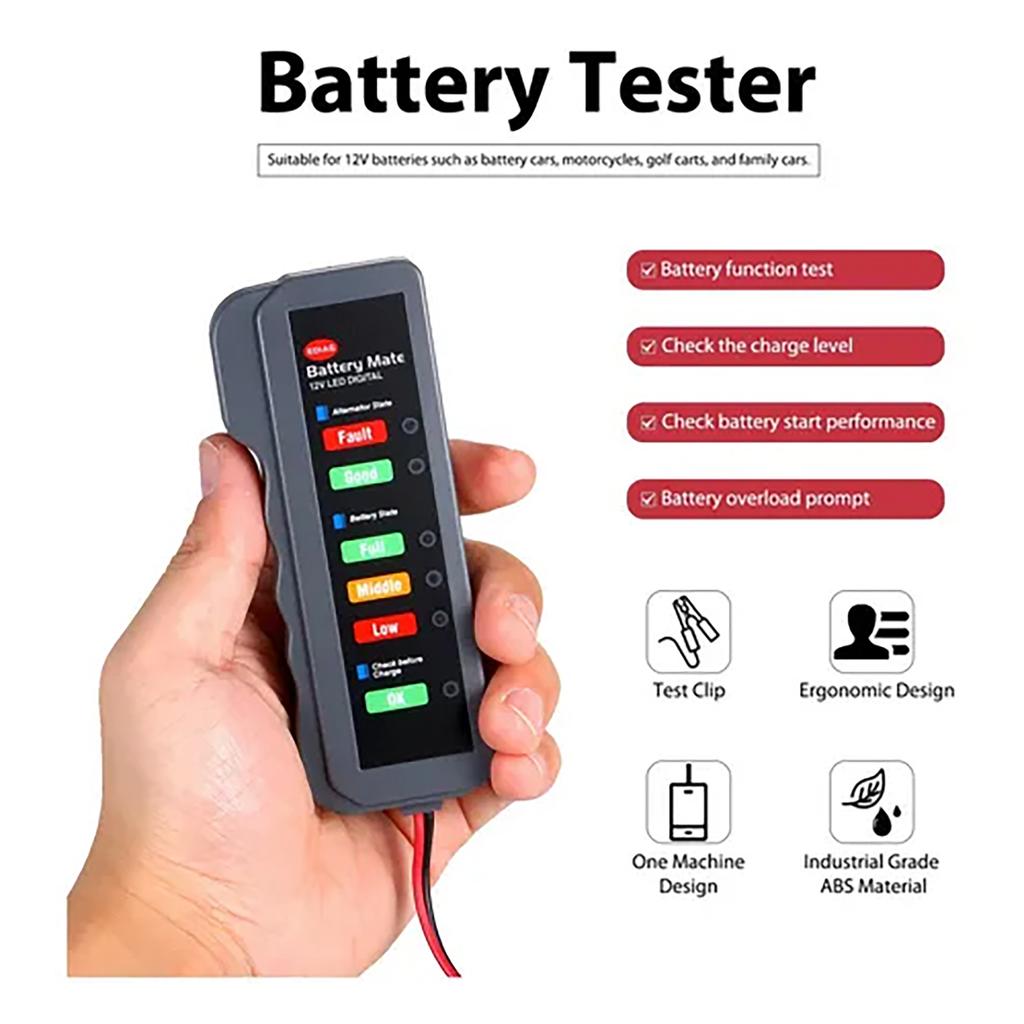 Тестер автомобильного аккумулятора и генератора 12 В, светодиодный цифровой анализатор состояния аккумулятора и зарядки генератора со медным зажимом, светодиодный для