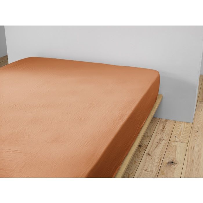 Drap housse - Gaia - Gaze de coton - 90 x 190 cm - Orange abricot - OEKO-TEX