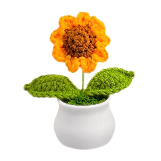 Цветы ручной вязки ручной работы Ландыш Растение Готовый вязаный крючком Подсолнух в горшке Искусственный цветок Незабудка для украшения дома и рабочего стола