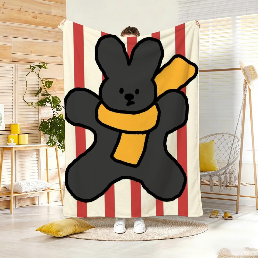 Pastel Cartoon Cute Animals Throw Lightweight 240g Flannel Blanket Soft Skin-friendly for Summer Cooling
