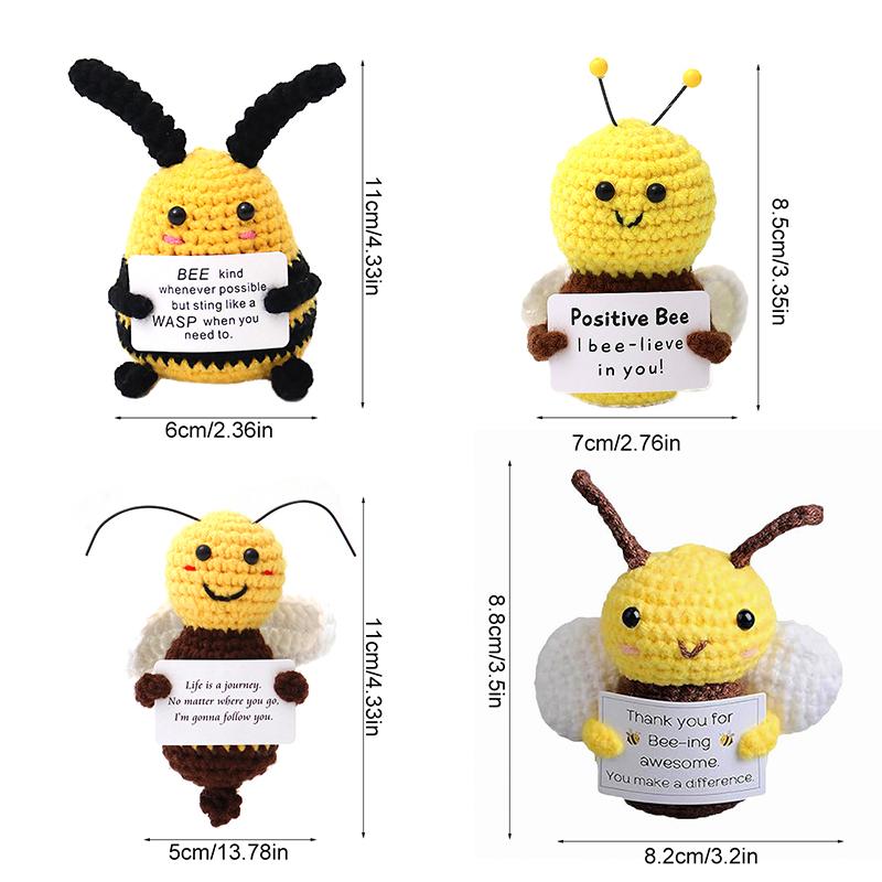 1 шт. тканевая пчела, милая фигурка пчелы, готовая продукция, положительная энергия, ручная работа, вязание крючком, миниатюрная шерстяная кукла, украшение для рабочего стола
