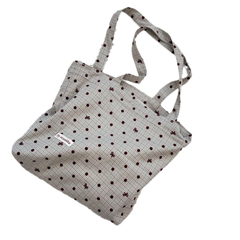 Ранняя осень женская холщовая сумка, новая большая вместительная модная сумка через плечо в горошек, универсальная сумка для поездок на работу