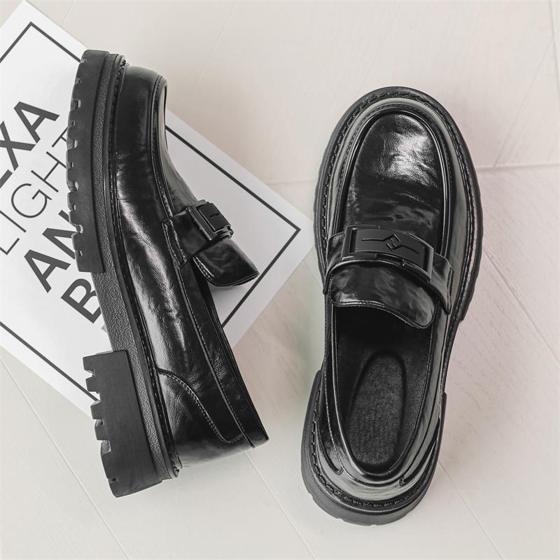 Кожаные туфли на платформе для мужчин, лоферы без шнуровки, деловая обувь, мужские деловые кожаные мужские модельные туфли в британском стиле