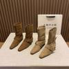 Sheepskin Version! Short Boots Women's Autumn and Winter New Belt Buckle Retro Versatile Small Square Head Bare Boots