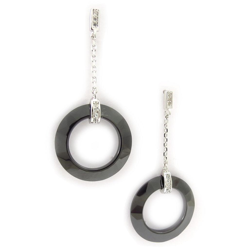 Les Trésors De Lily [K6674] - Серебряные серьги "Сисси" черная серебряная керамика (родиевое покрытие) - 43х20 мм