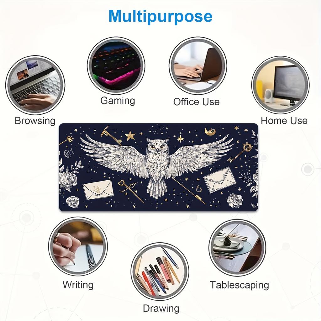 Whimsy Wings Owl Mouse Pad Large Desk Mat with Rubber Anti-Slip for Gaming Mouse Carpet Playmat Office Accessories Playmat