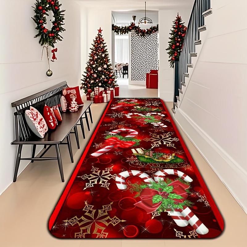 Red Golden Christmas Runner Mat Kitchen Rugs Entryway Hallway Bedroom Carpet Welcom Floor Mat Laundry Floor Mat Home