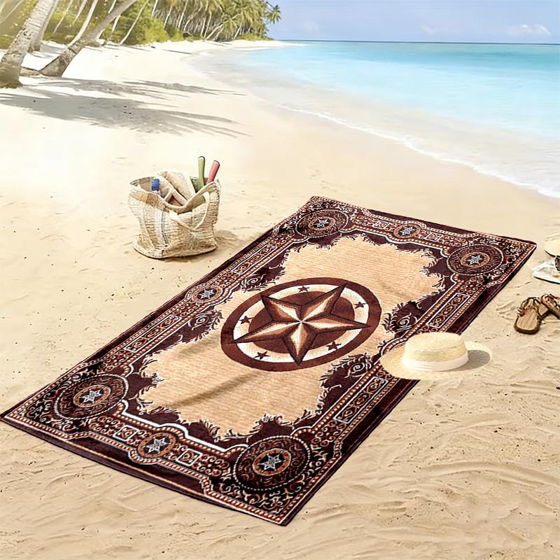 Western Texas Star Print Beach Towel, Large Soft Quick Dry Towel for Beach Camping Swimming