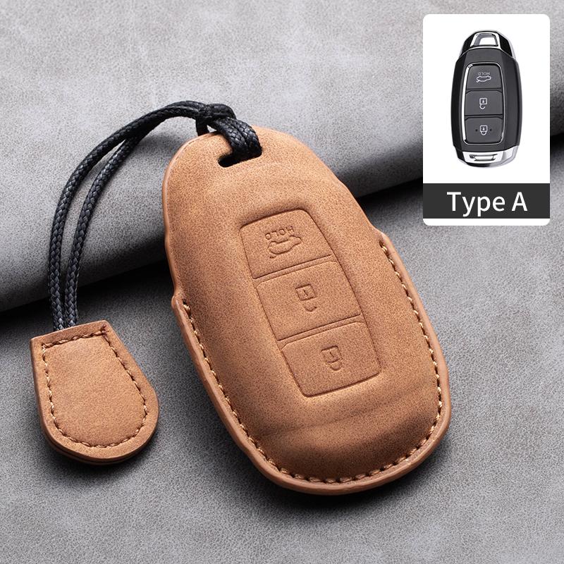 Leather Car Key Case Cover Shell For Hyundai Grand Santa Fe 3 DM I30 IX35 Ix45 Encino KONA Solaris Azera Grandeur Creta 2 Kona