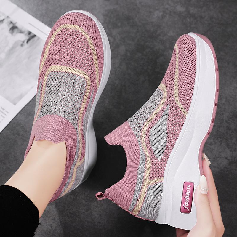 Women's Breathable Mesh Fly-Knit Casual Shoes with Thick, Soft Soles for Comfortable Height Increase