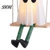 Glowing Wizard Hat Ghost Props Halloween Hanging Swinging Decoration, Spooky Light Up Swing Adjustable Height Ornaments with Witch for Outdoor