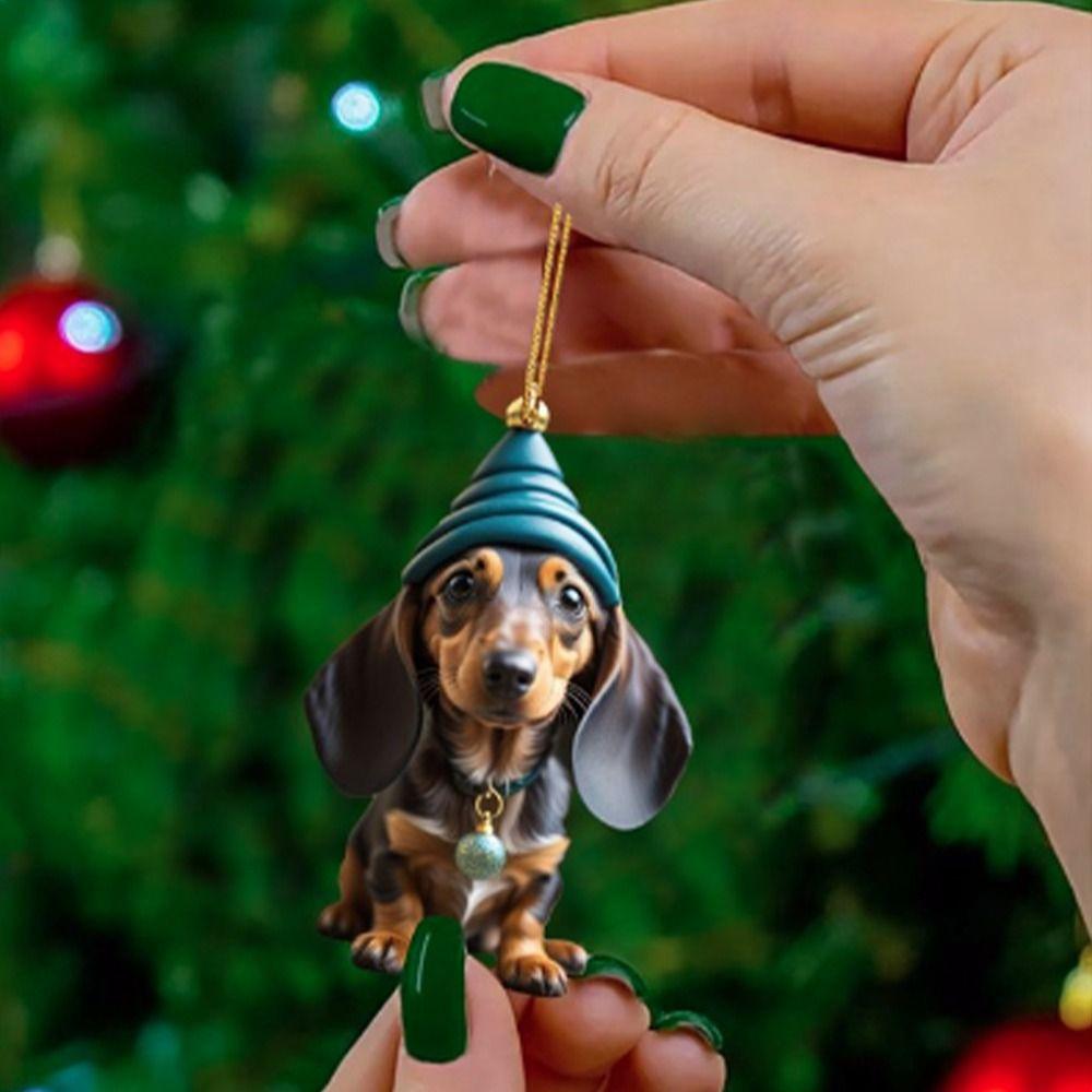 2D Christmas Tree Pendant Cute Dog Car Hanging Interior Christmas Ornaments  Home