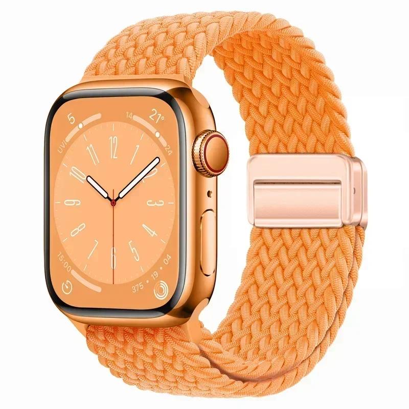 Плетеный нейлоновый ремешок-петля для Apple Watch Ultra2 49мм 9 8 7 45 41мм Металлический магнитный браслет-ремешок для 6 5 4 3 SE 44 40мм