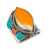 Тибетская бирюза, коралл, ювелирное изделие ручной работы, кольцо, размер 10.5 E4b17