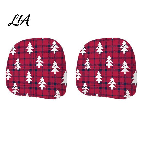 Soft Polyester Seat Cushion 2Pcs Christmas Car Headrest Covers, Elastic Holiday Printed Head Rest Cover, Vehicle Interior Styling Funny Auto
