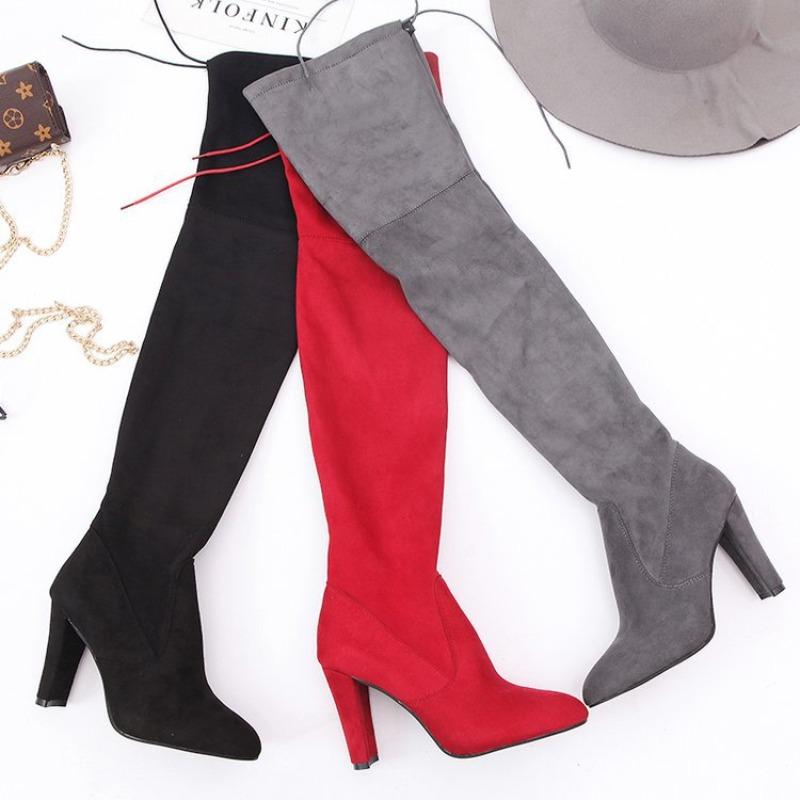 Wish Hot Knee Boots Women Large Size Suede Boots Women Autumn and Winter Thick High Heel Elastic High Boots