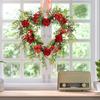 Artificial Heart Shaped Rose Wreath Ribbon Simulated Spring Floral Wreaths for Front Door Wedding Decor Photo Props 40cm