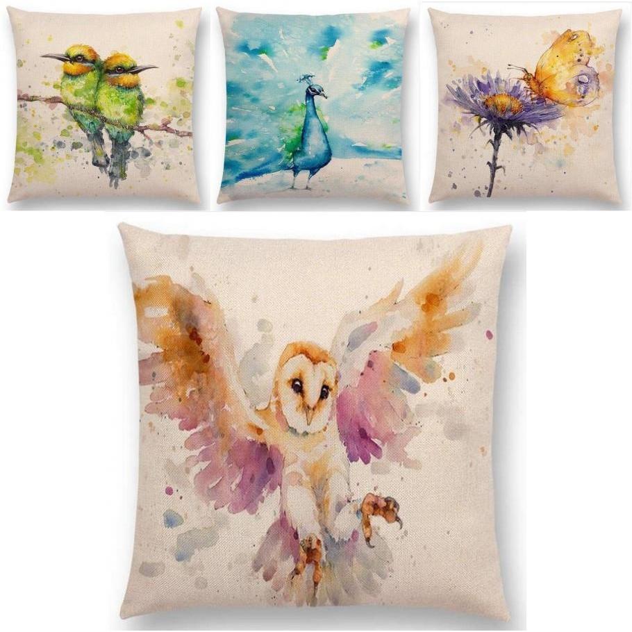Exquisite Watercolor Lion Flowers Butterfly Lane Bird Wren Cushion Cover Ideal For Stylish Homes