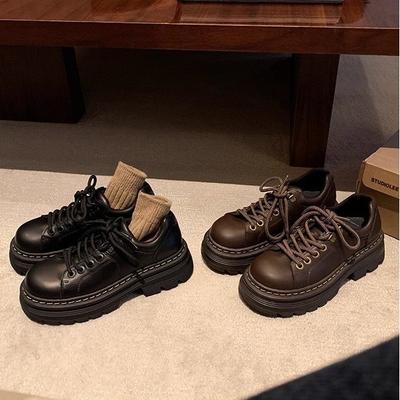 Виноградная мать того же стиля, классические британские туфли-дерби на шнуровке с круглым носком, универсальные, на низком каблуке, маленькие кожаные туфли, женская кожа