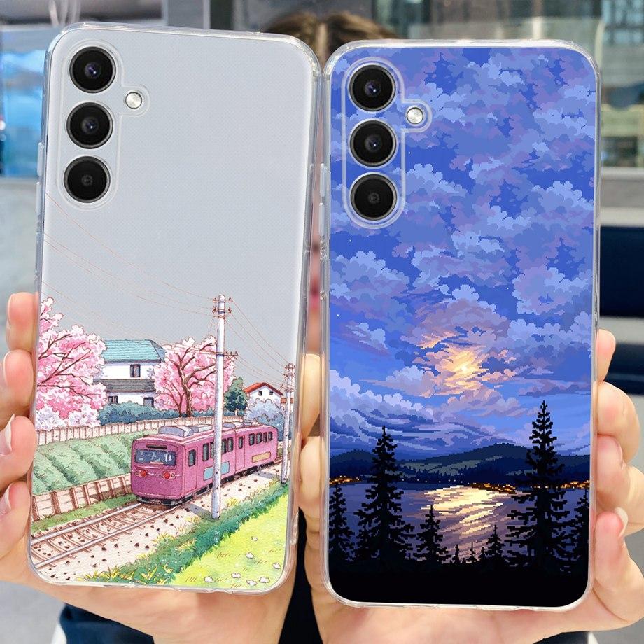For Galaxy A24 Phone Case Transparent Ultra Soft Slim Silicone Back Bumper Shell For samsung A24 4g SM-245F Dinosaur Caut Cat
