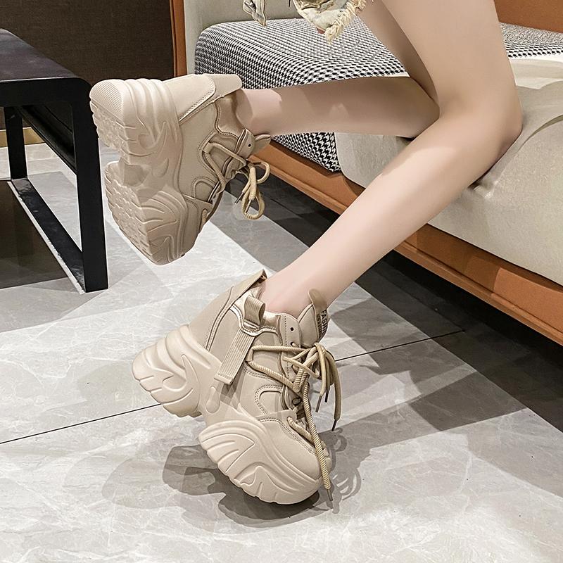 Fashion 2025 New Autumn Sports Dad Shoe High Top Chunky Casual Woman Thick Bottom Mesh Shoes 10.5cm Women Platform Sneakers Lace-up