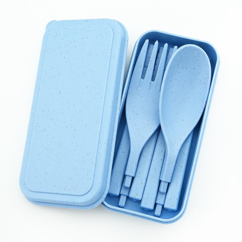 Портативный складной набор столовых приборов, детская посуда из пшеничной соломы, посуда для кемпинга на открытом воздухе с мини-коробкой, вилка, ложка, палочки для еды, посуда