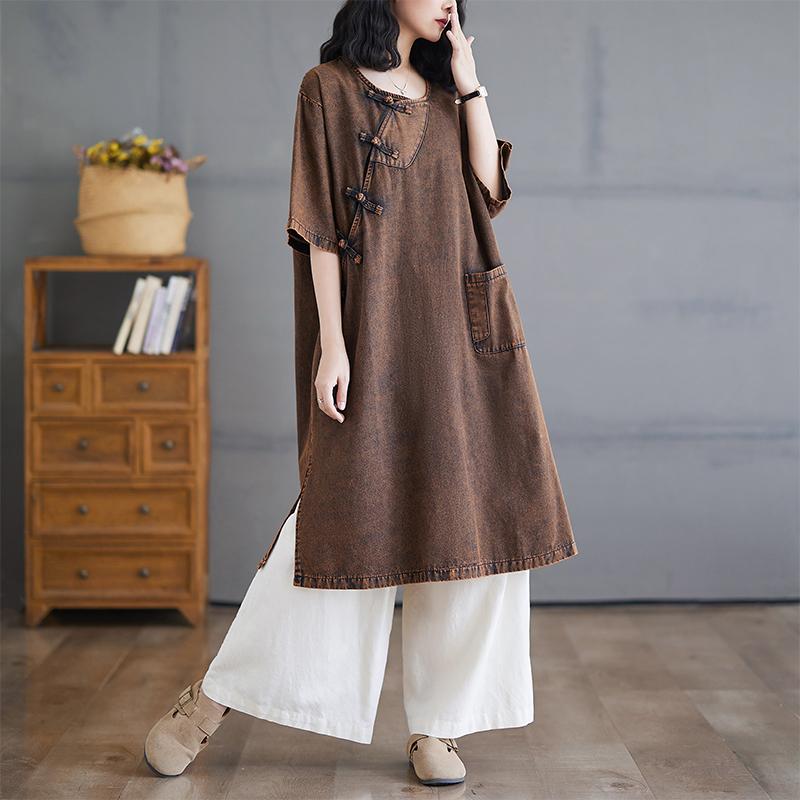 DIMANAF Женское 2025 Новое Летнее Джинсовое Платье Большого Размера Винтажное Элегантное Свободное Повседневное Базовое Платье Макси