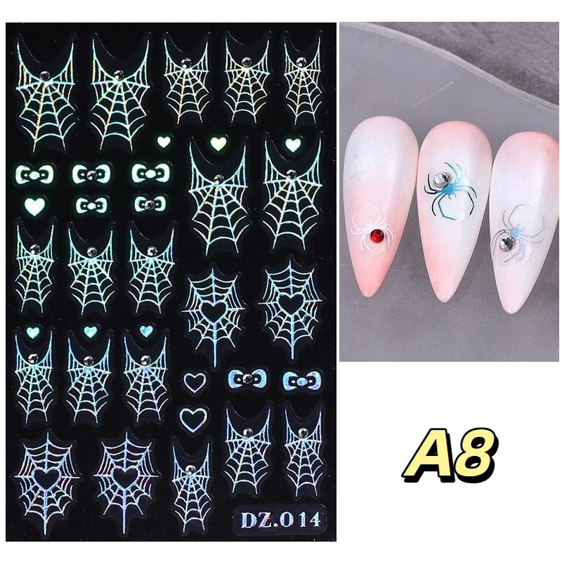 1/4Pcs Halloween Cute Spider Nail Stickers Slide Decals Manicure Decoration Nail Supplies for Creative Nail Design