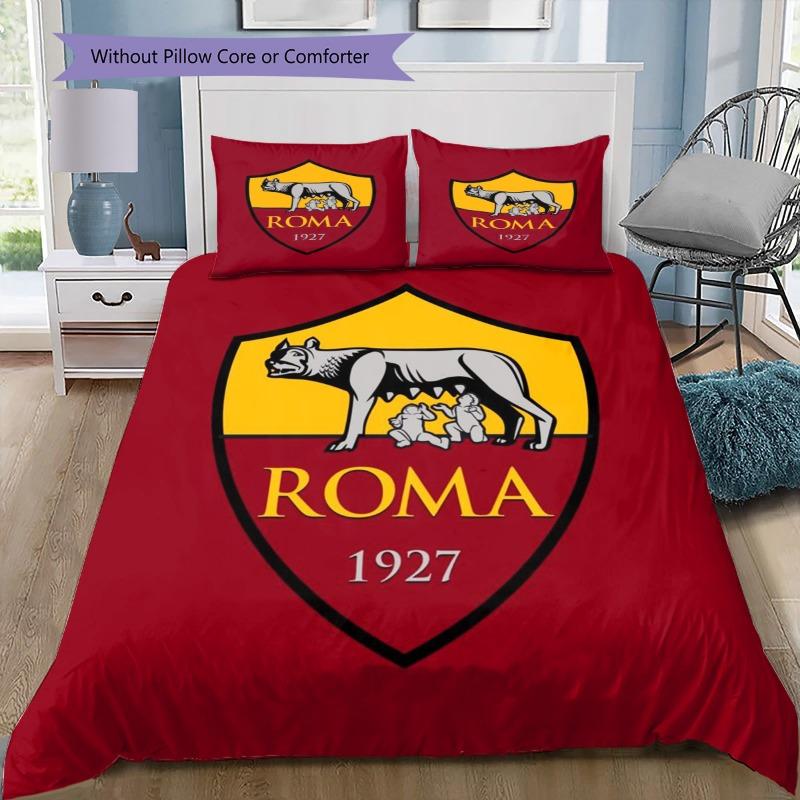 AS Roma Football Club Logo 3Pcs Bedding Set, Duvet Cover with 2 Pillowcases, Soccer Bed Linens, No Comforter No Pillow Core