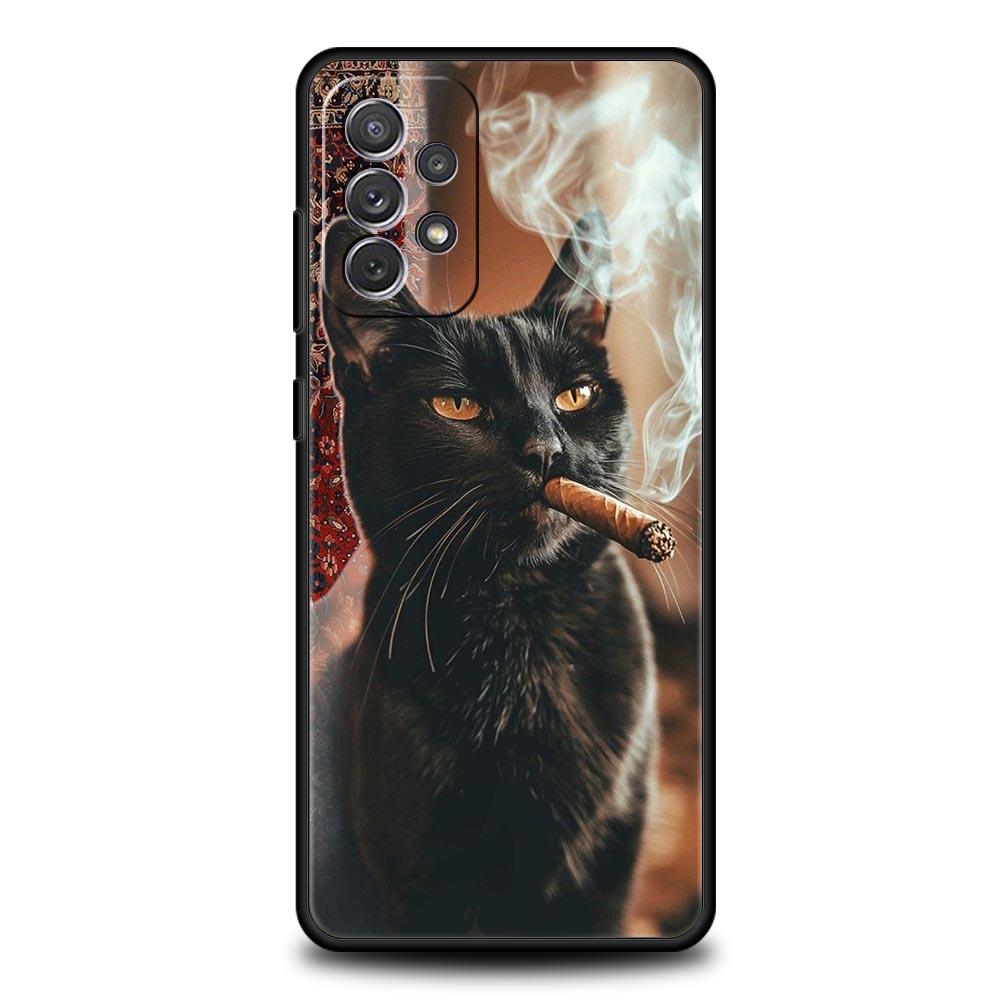 Модный Чехол для Телефона с Рисунком Котенка с Сигаретой для Samsung Galaxy A55 A35 A17 A07 A15 A13 A25 A51 A72 A73 A32 A52 A52S A41 Мягкий ТПУ